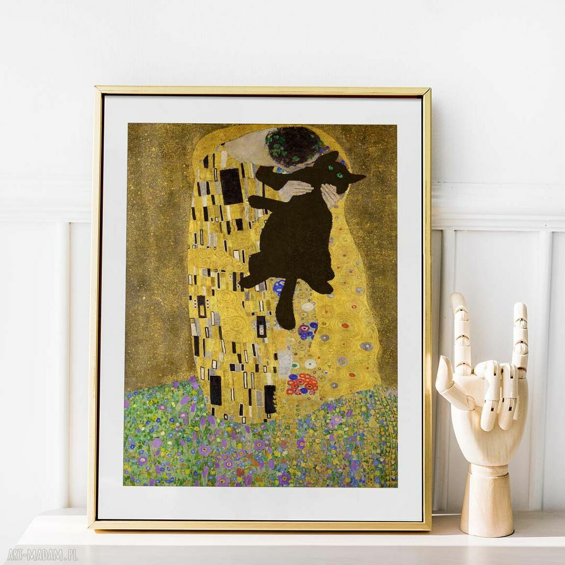 Śmieszny plakat 40x50 cm Gustav Klimt - Pocałunek kota - prezent dla kociarzy