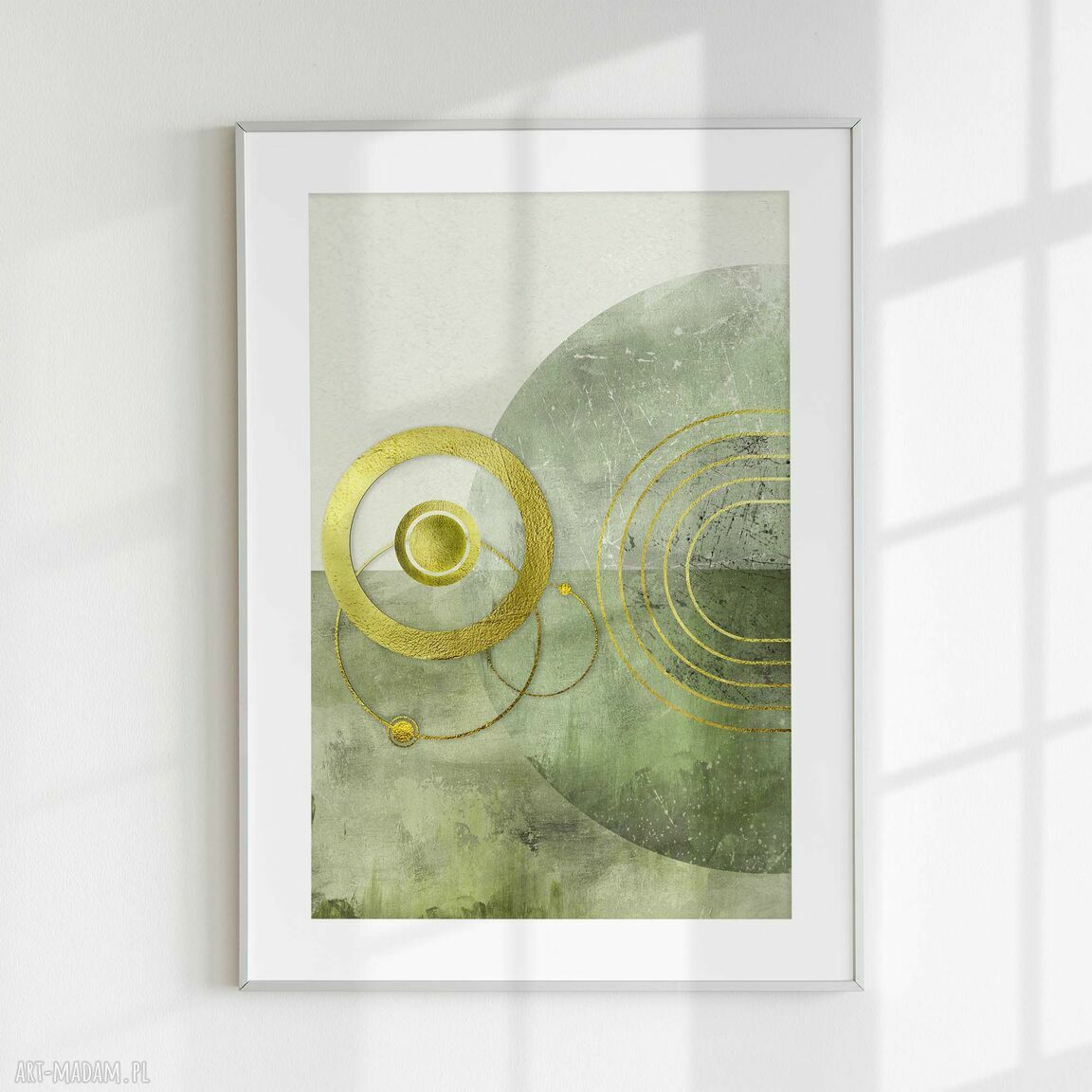 Plakat 50x70 cm - spokojna zieleń i złoto, abstrakcja