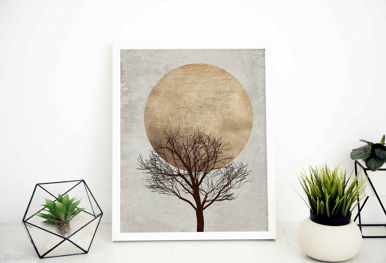 Plakat 50x70 cm Złote Słońce i Drzewo
