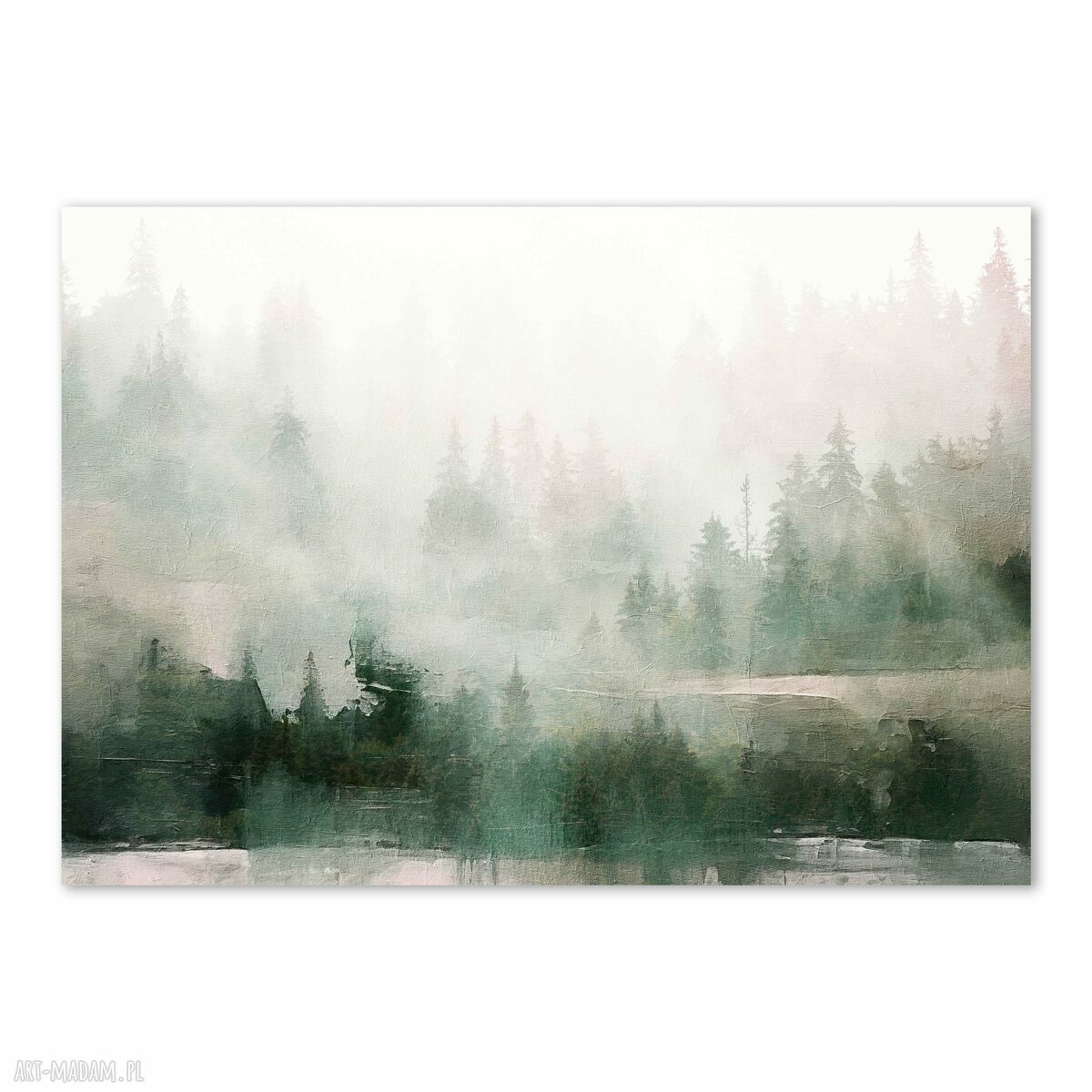 Plakat 50x40 cm - abstrakcyjny las we mgle 2 (pejzaż do salonu i sypialni)