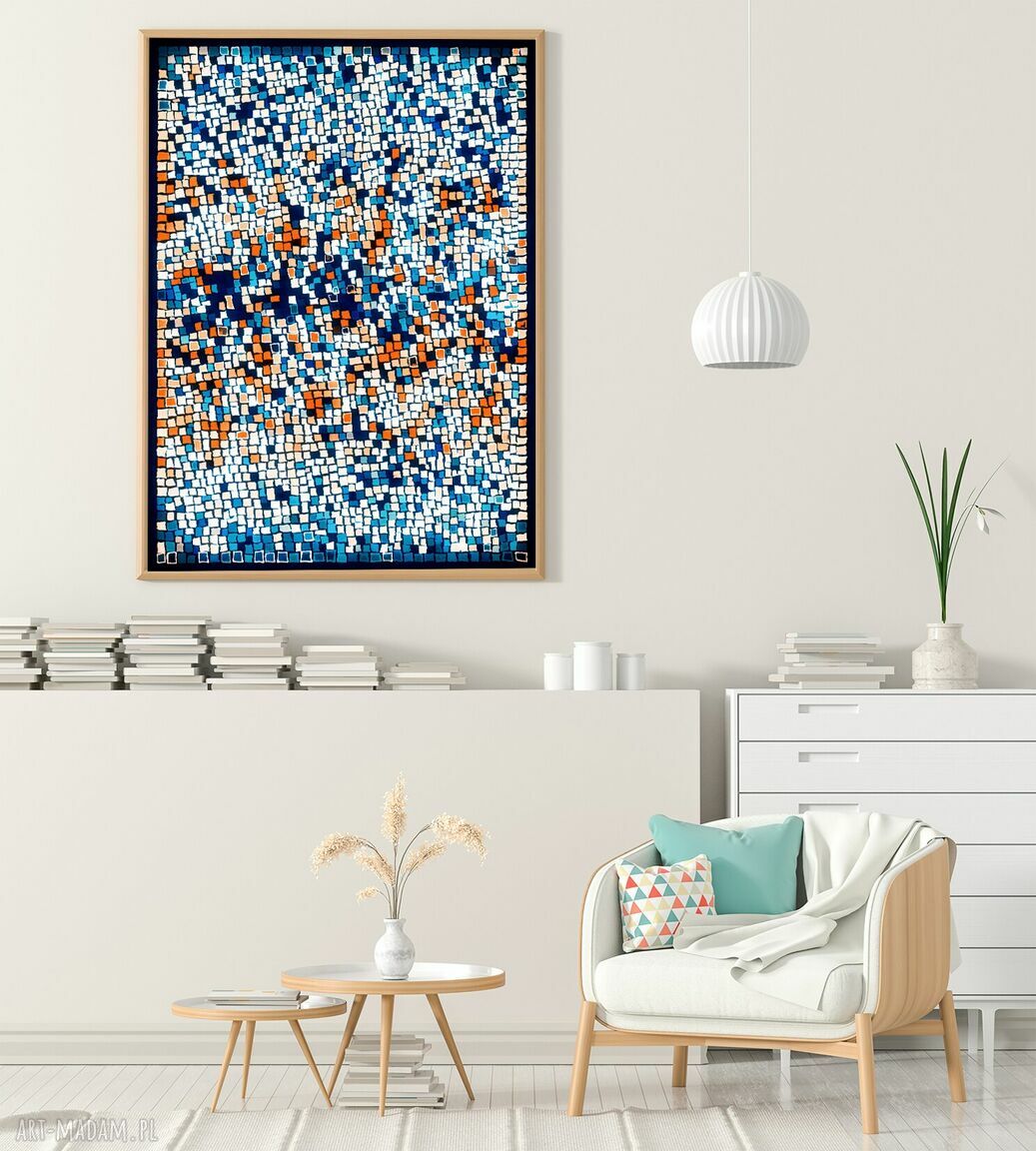 Abstrakcyjny plakat 50x70 w kolorach turkus i pomarańcz - Małgorzata Domańska