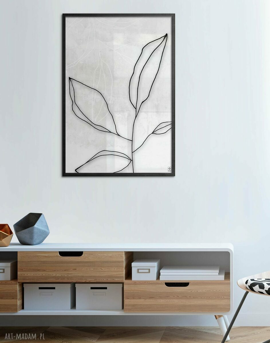 Plakat 50x70 cm - czarno-biały liść line art (CB-19-006)