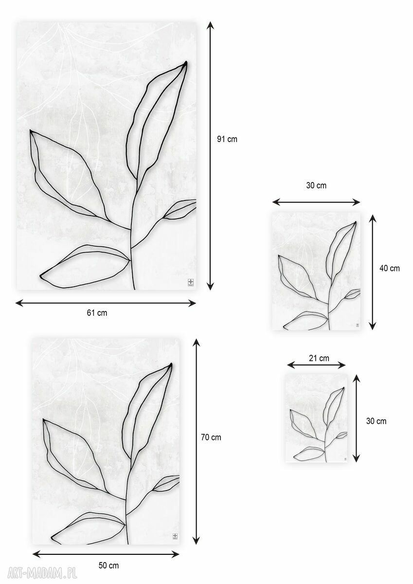 Plakat 50x70 cm - czarno-biały liść line art (CB-19-006)