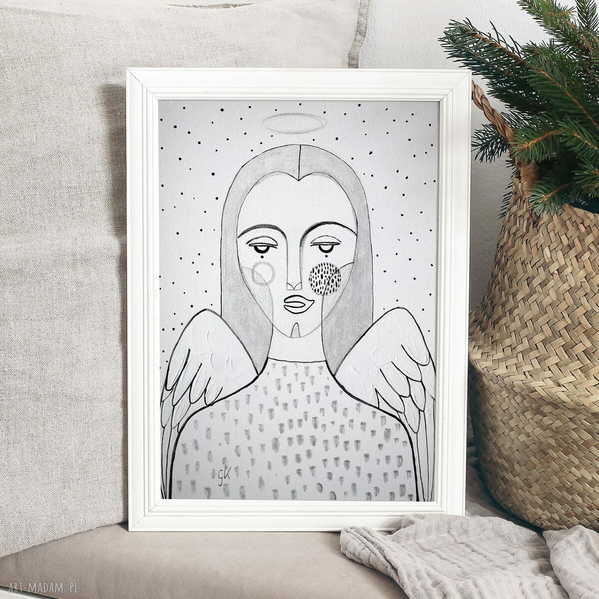 Plakat 50x70 cm Anioł w szarości - dekoracja na święta