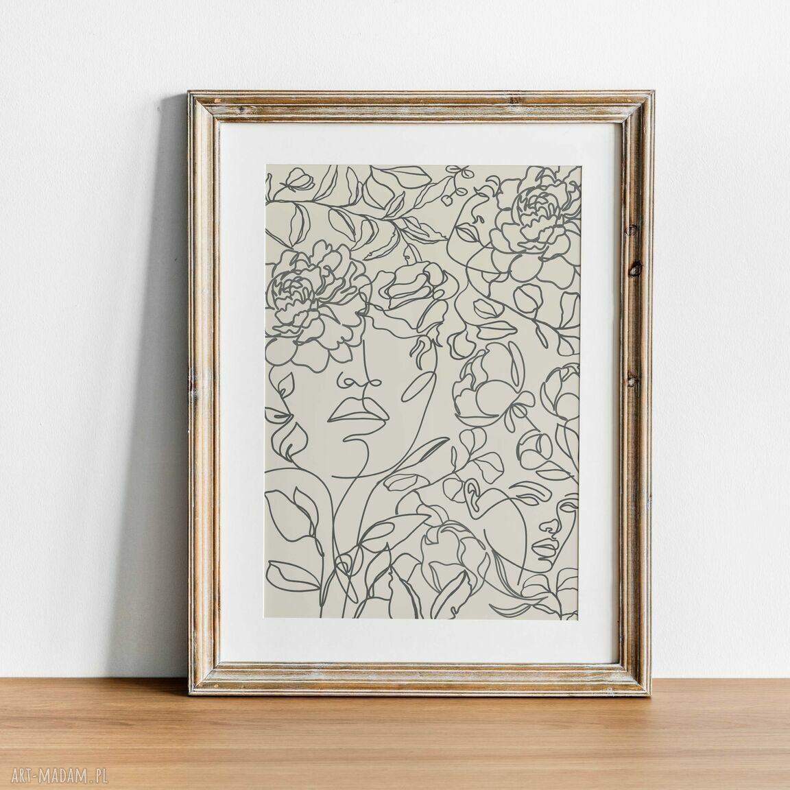 Plakat 50x70 cm - kobieta, kwiaty i line art w stylu boho