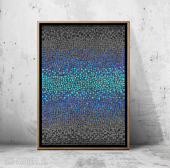 Plakat 50x70 cm - abstrakcja turkus szaro-niebieska do nowoczesnego wnętrza