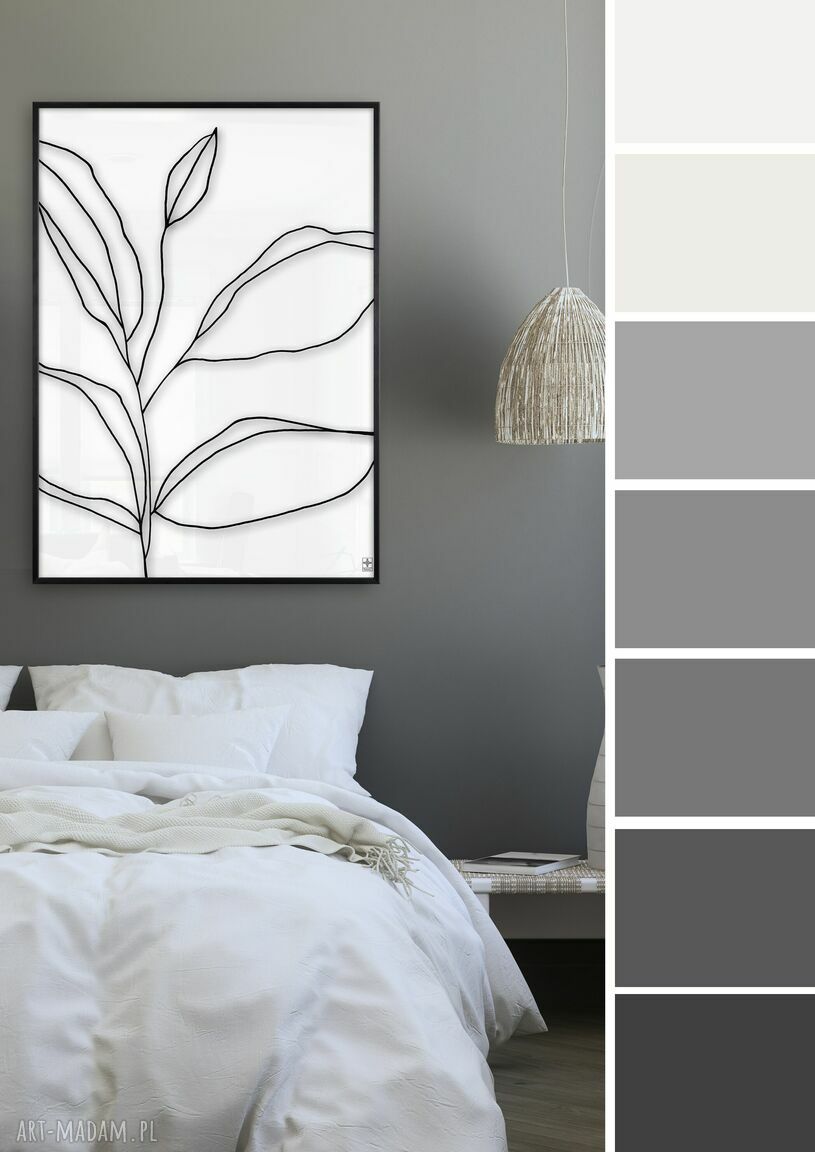 Plakat 61x91 cm czarno-biały z liściem line art do salonu i sypialni - matowe wykończenie