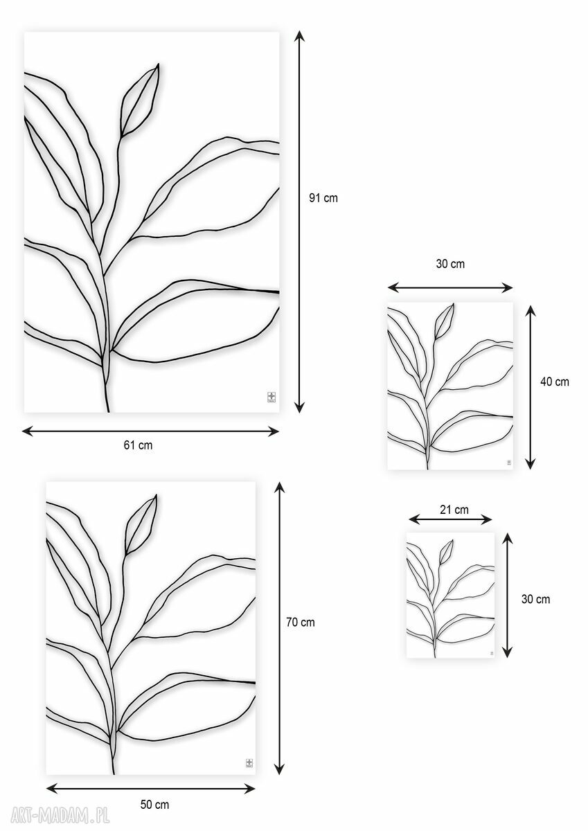 Plakat 61x91 cm czarno-biały z liściem line art do salonu i sypialni - matowe wykończenie