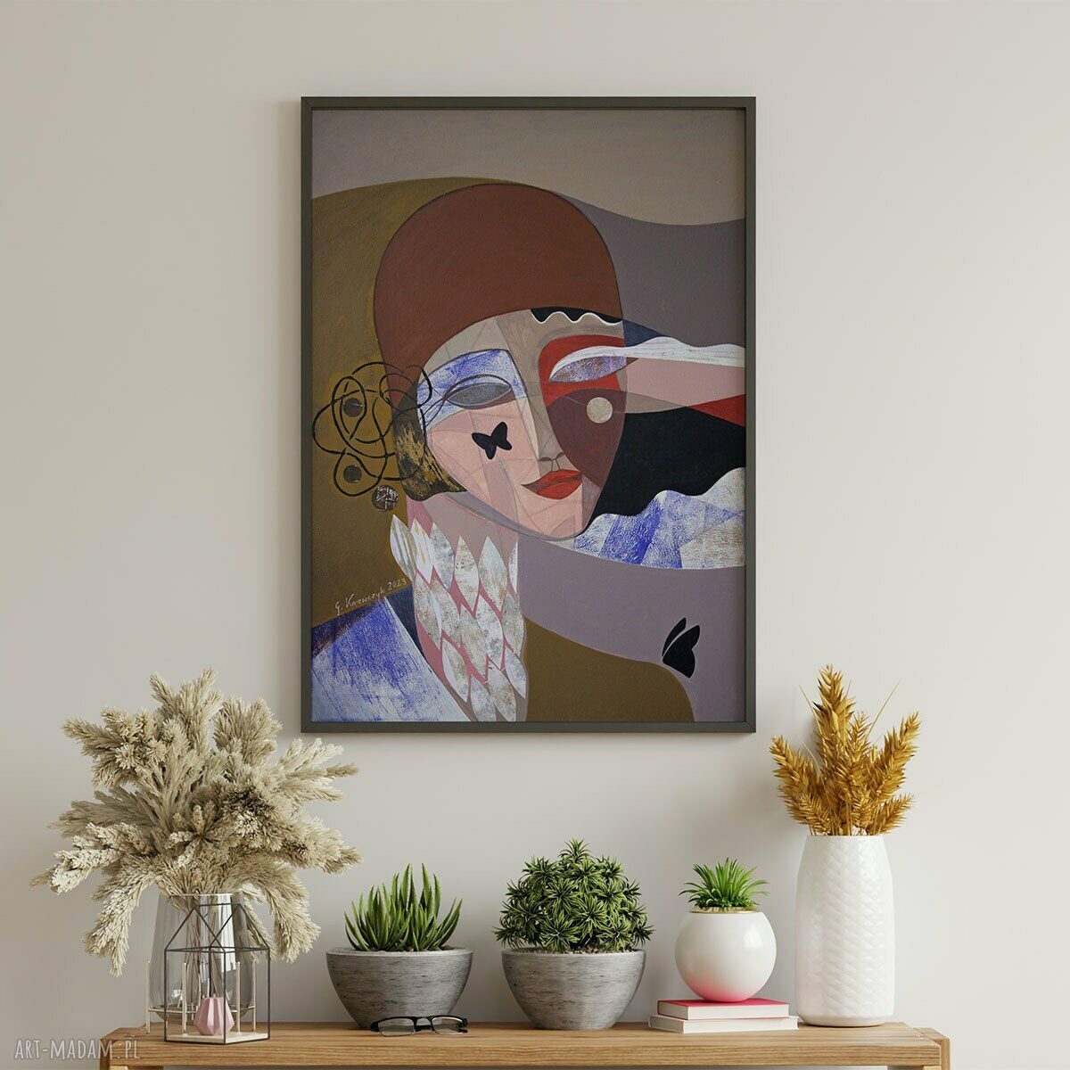 Plakat A2 Dama z motylami - grafika twarz kobiety