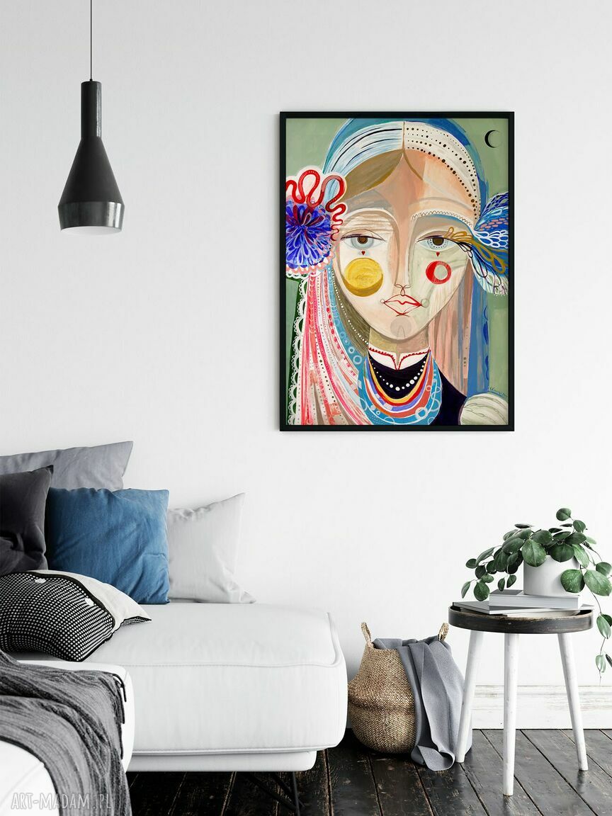 Plakat A2 Dwa serduszka - folkowa dekoracja Mazowsze