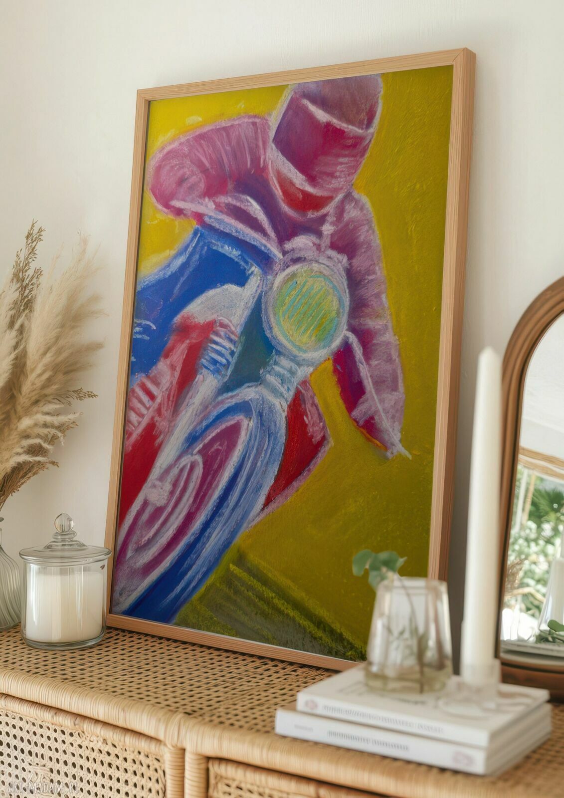 Plakat A3 Motocyklista - reprodukcja pasteli suchych Justyny Jaszke