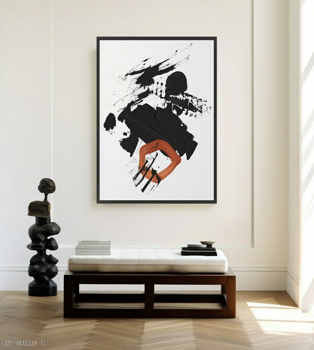 Plakat Abstrakcja biało-czarna z bordo - format 40x50 cm