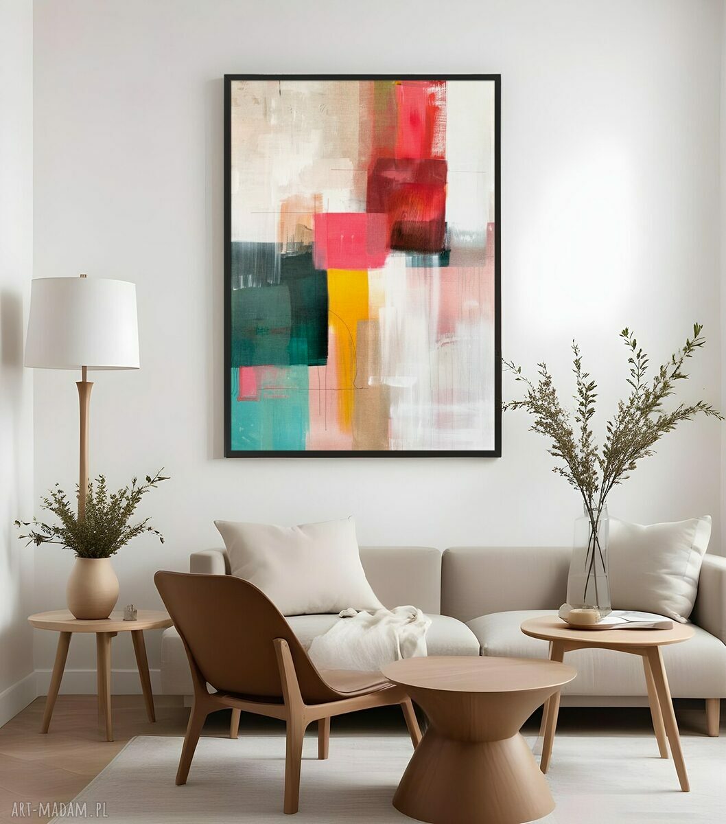 Plakat Abstrakcja malarska kolorowa 50x70 cm do salonu