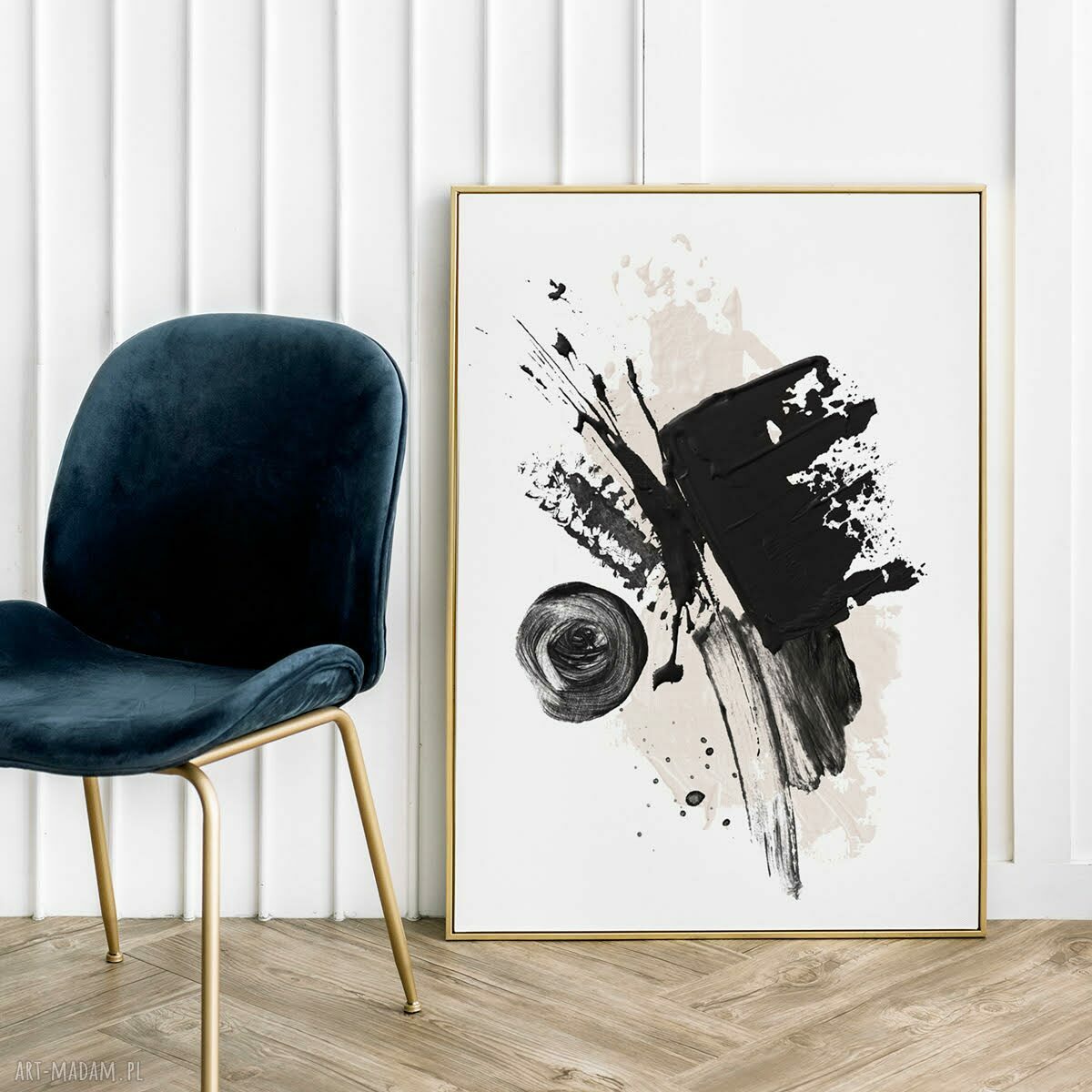 Plakat abstrakcja biało-czarna z różem - format 40x50 cm