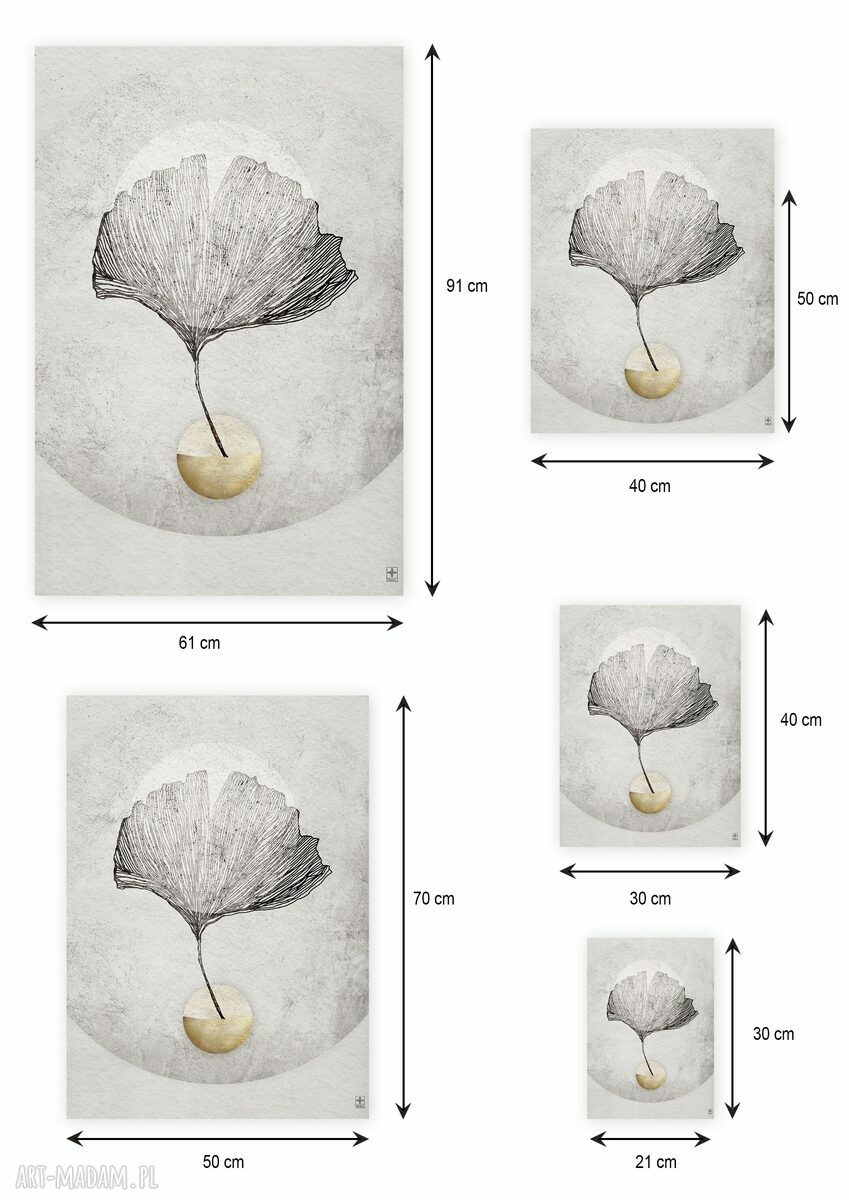 Plakat abstrakcja z liściem miłorzębu 50x70 cm (GC -21 -1060)