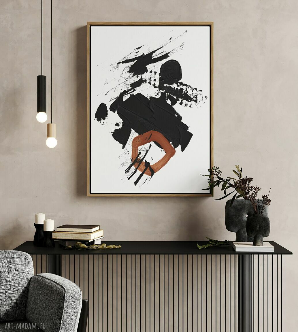 Plakat abstrakcja biało-czarna z bordo 50x70 cm - dekoracja do sypialni i na prezent