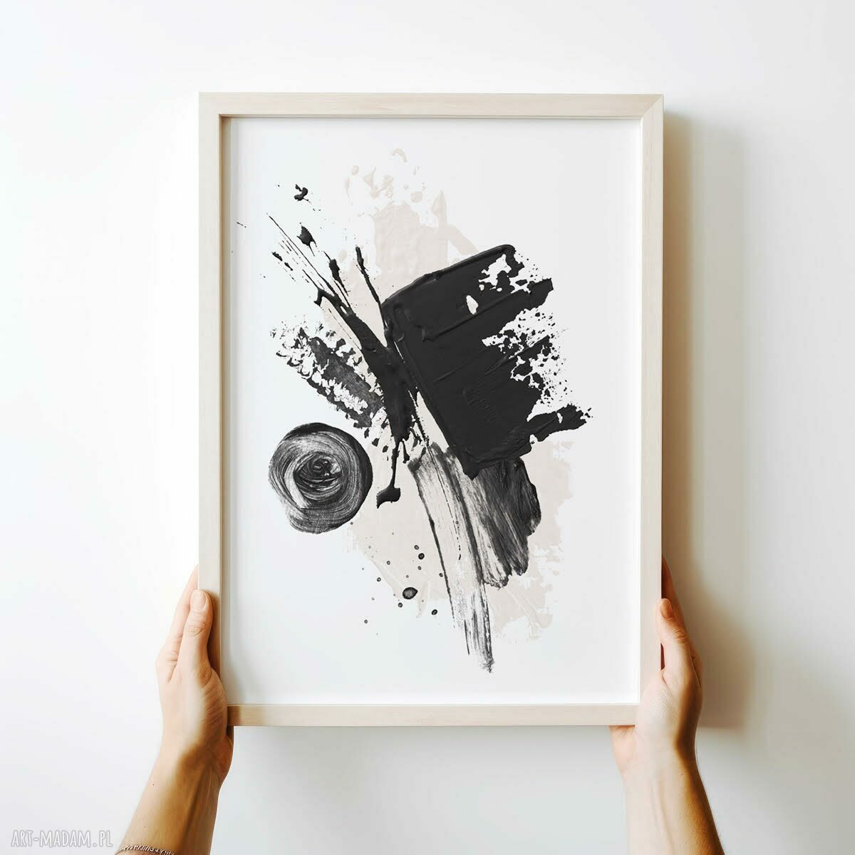 Plakat abstrakcja biało-czarna z różem - format A4 (Hogstudio)