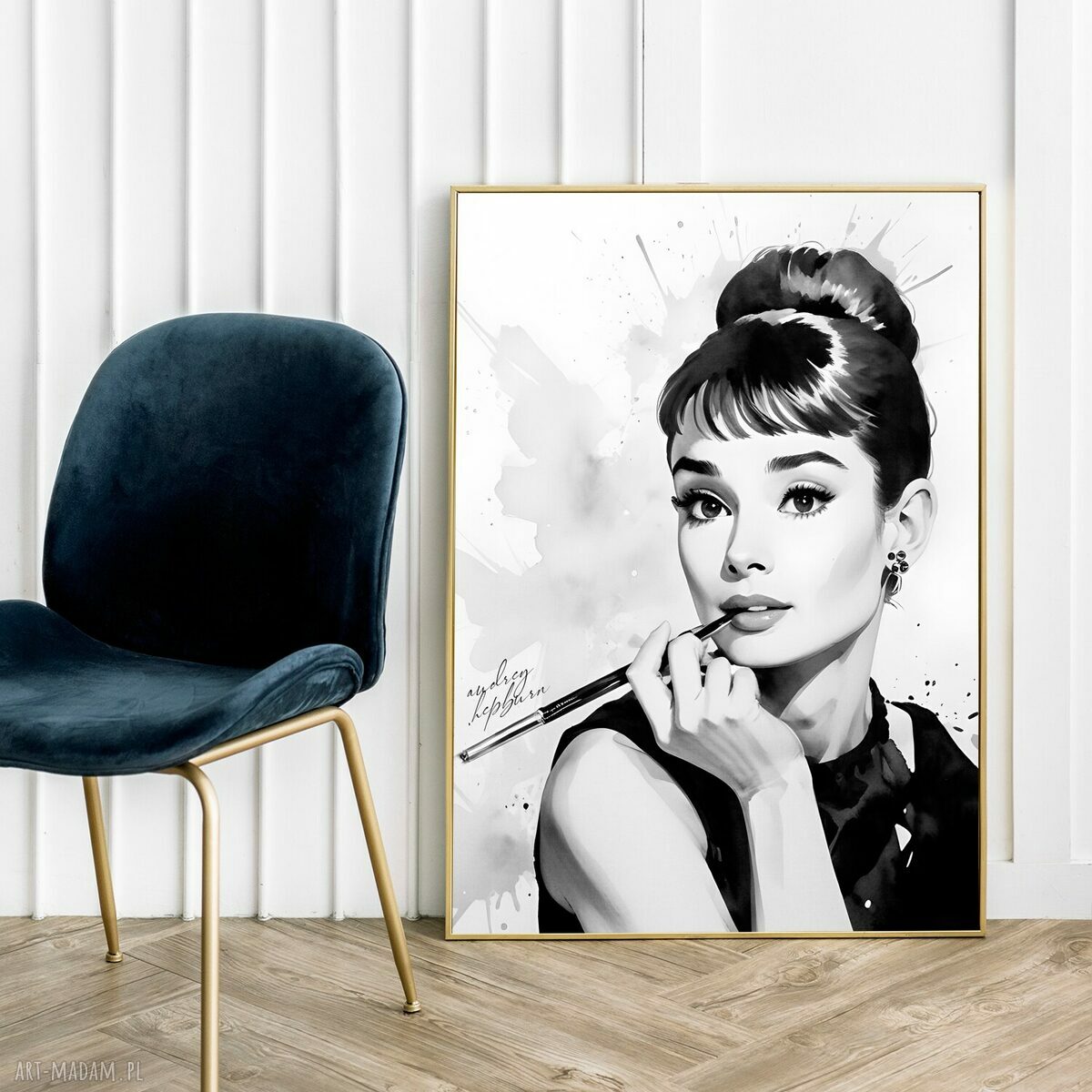 Plakat Audrey Hepburn biało-czarny w formacie A4
