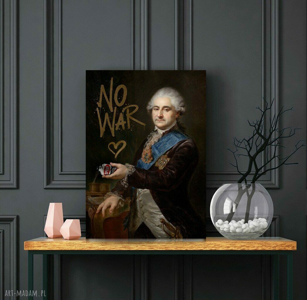 Plakat August 30x40 cm NO WAR - sztuka do salonu w czarno-beżowej palecie