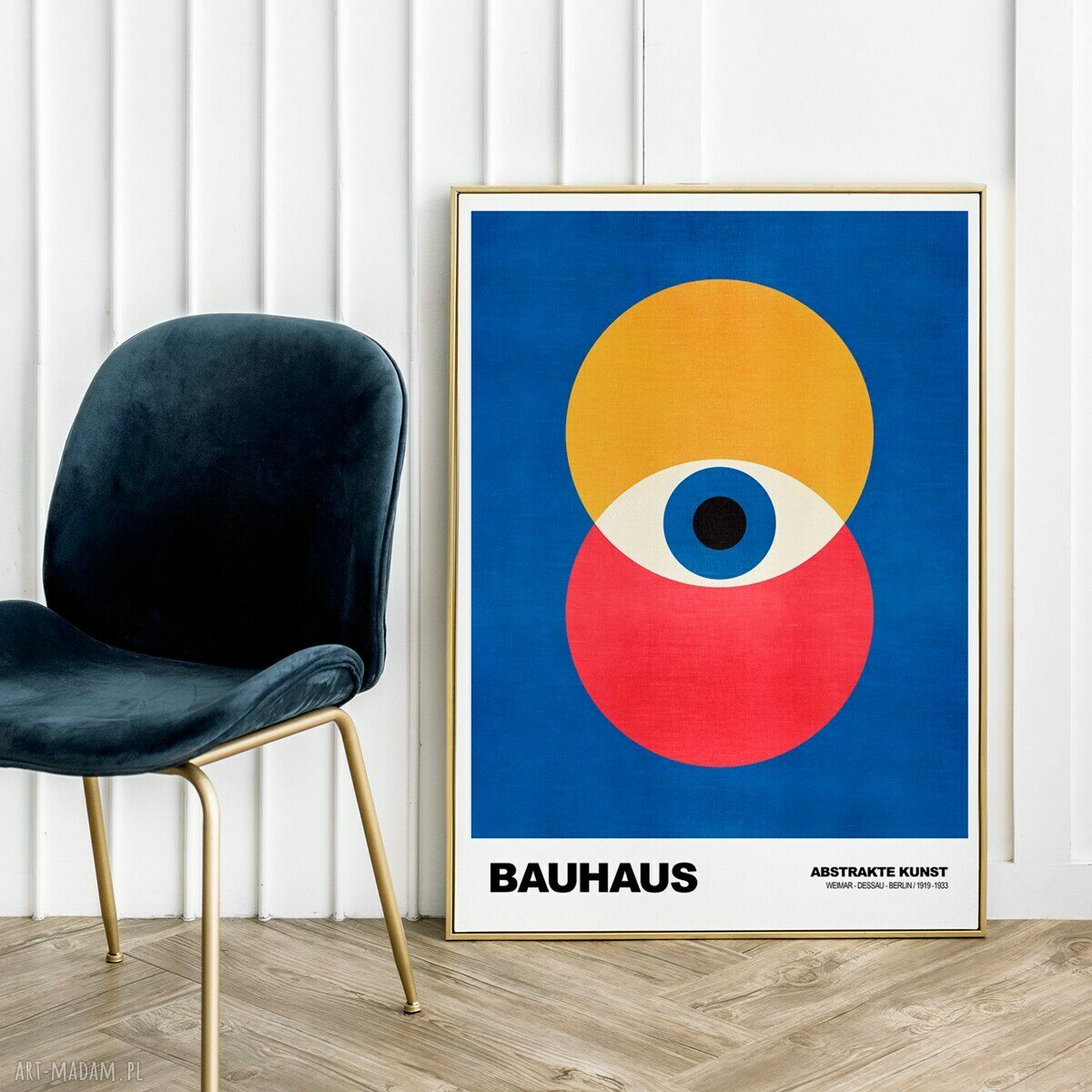Plakat Bauhaus Niebieski w formacie A4 do nowoczesnego wnętrza