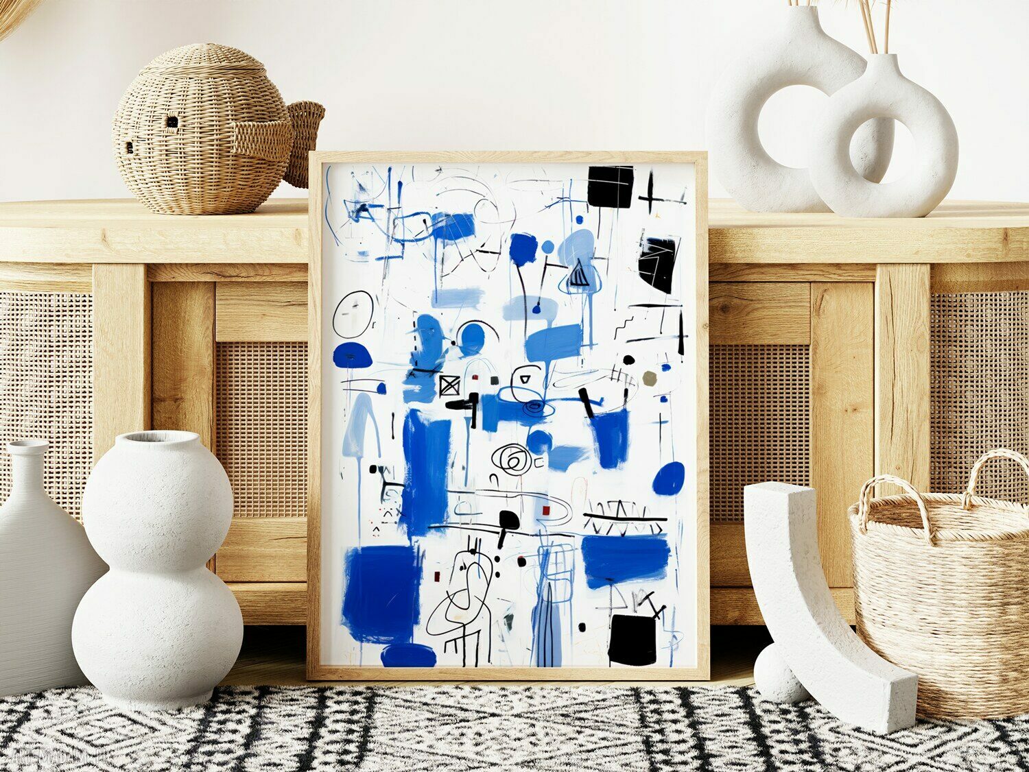 Plakat biało-niebieska abstrakcja 30x40 cm - nowoczesna dekoracja do salonu