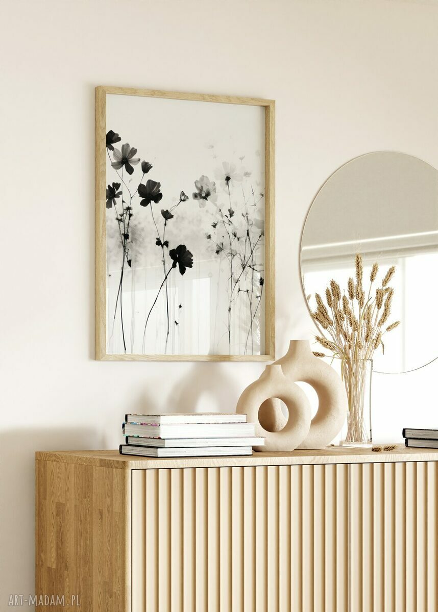 Plakat biało-czarne kwiaty 40x50 cm - delikatny akcent do sypialni i salonu