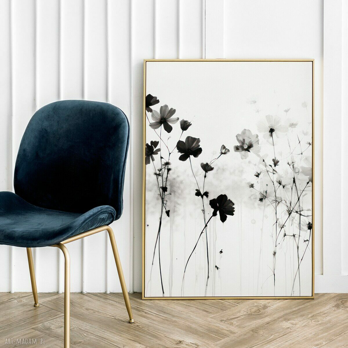 Plakat biało-czarne kwiaty - format 61x91 cm