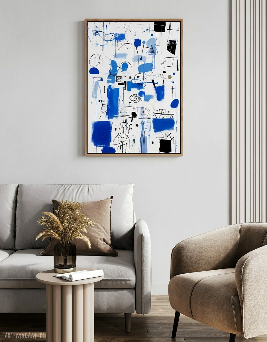 Plakat biało-niebieska abstrakcja 30x40 cm - nowoczesna dekoracja do salonu