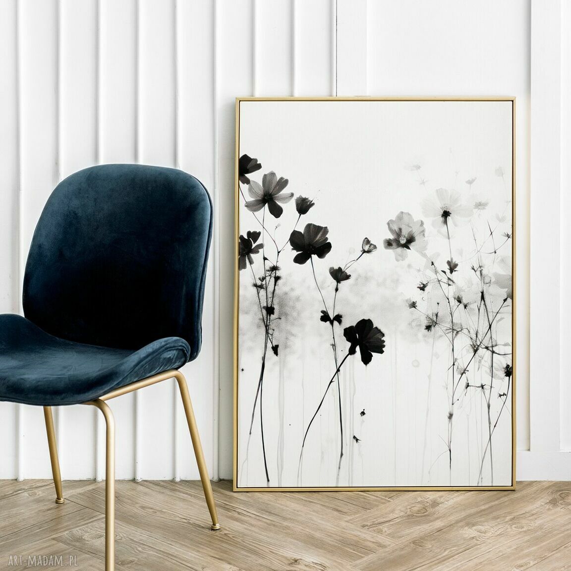 Plakat biało-czarne kwiaty 40x50 cm - delikatny akcent do sypialni i salonu