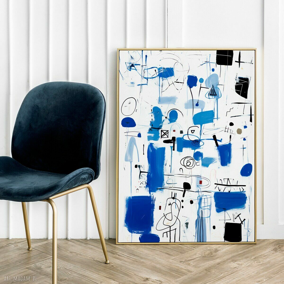 Plakat biało-niebieska abstrakcja 40x50 cm - nowoczesna dekoracja ścienna