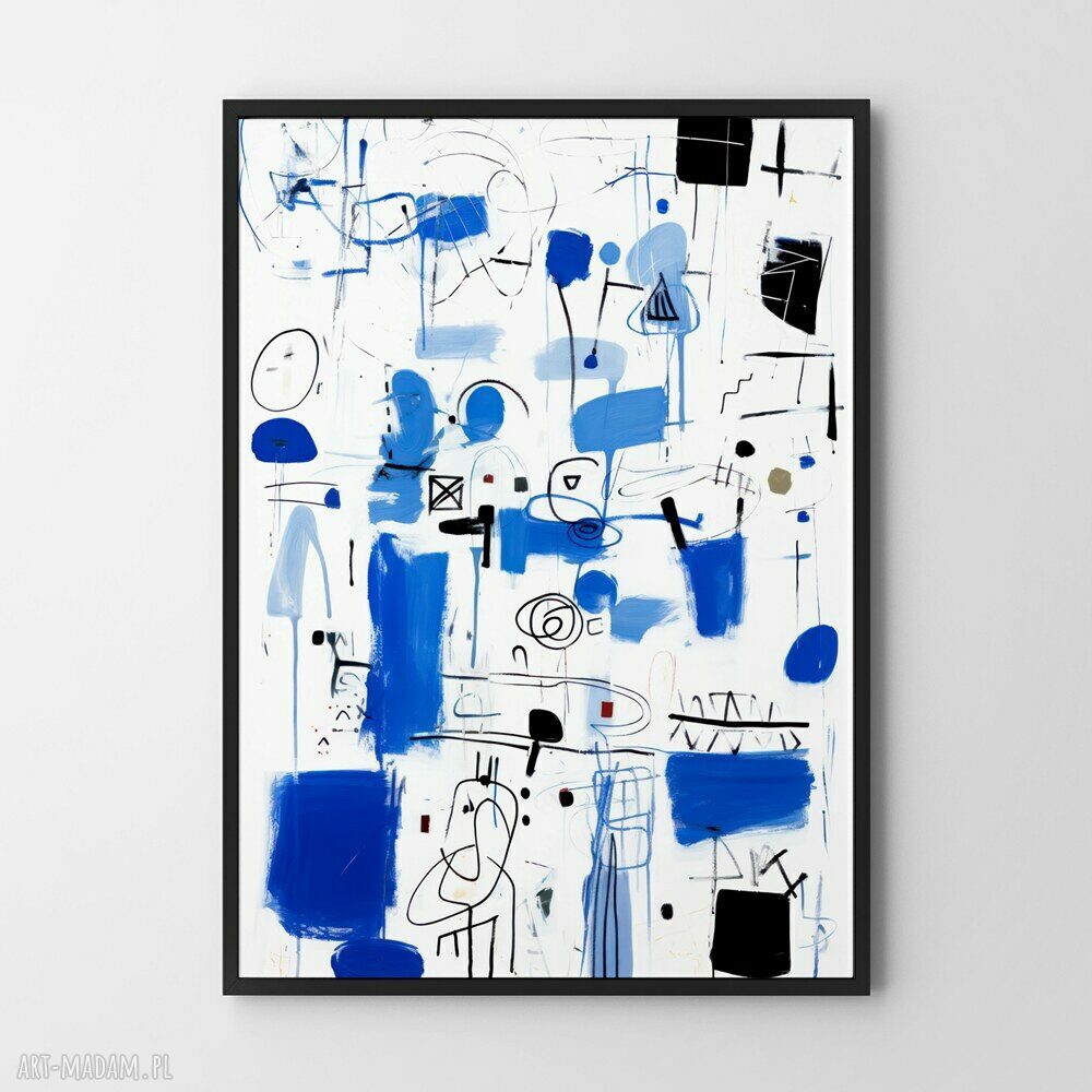 Plakat biało-niebieska abstrakcja 40x50 cm - nowoczesna dekoracja ścienna