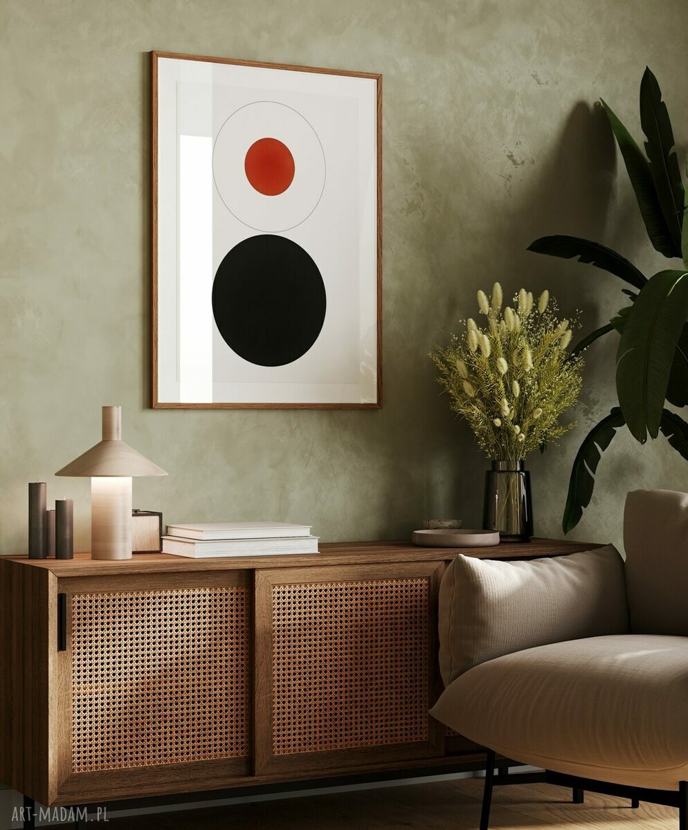 Minimalistyczny plakat koła 30x40 cm - black-red-white