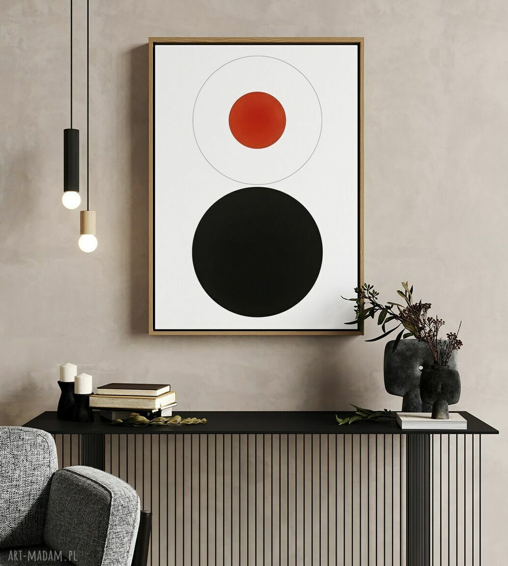 Minimalistyczny plakat koła 30x40 cm - black-red-white