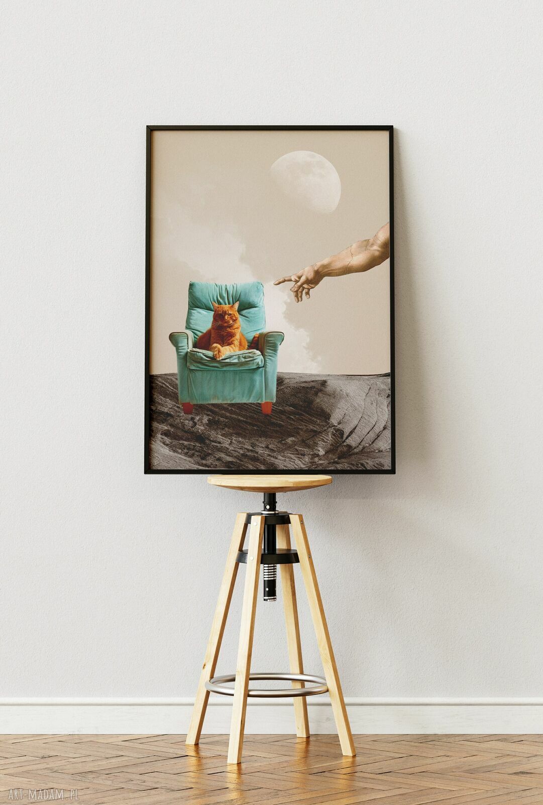 Plakat Boski Kot A3 29,7x42 cm - śmieszny kolaż z kocim humorem