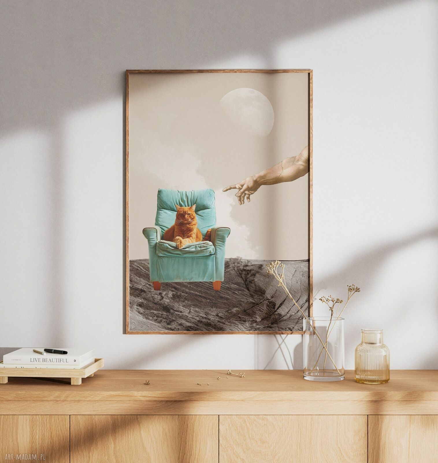 Plakat Boski Kot A3 29,7x42 cm - śmieszny kolaż z kocim humorem