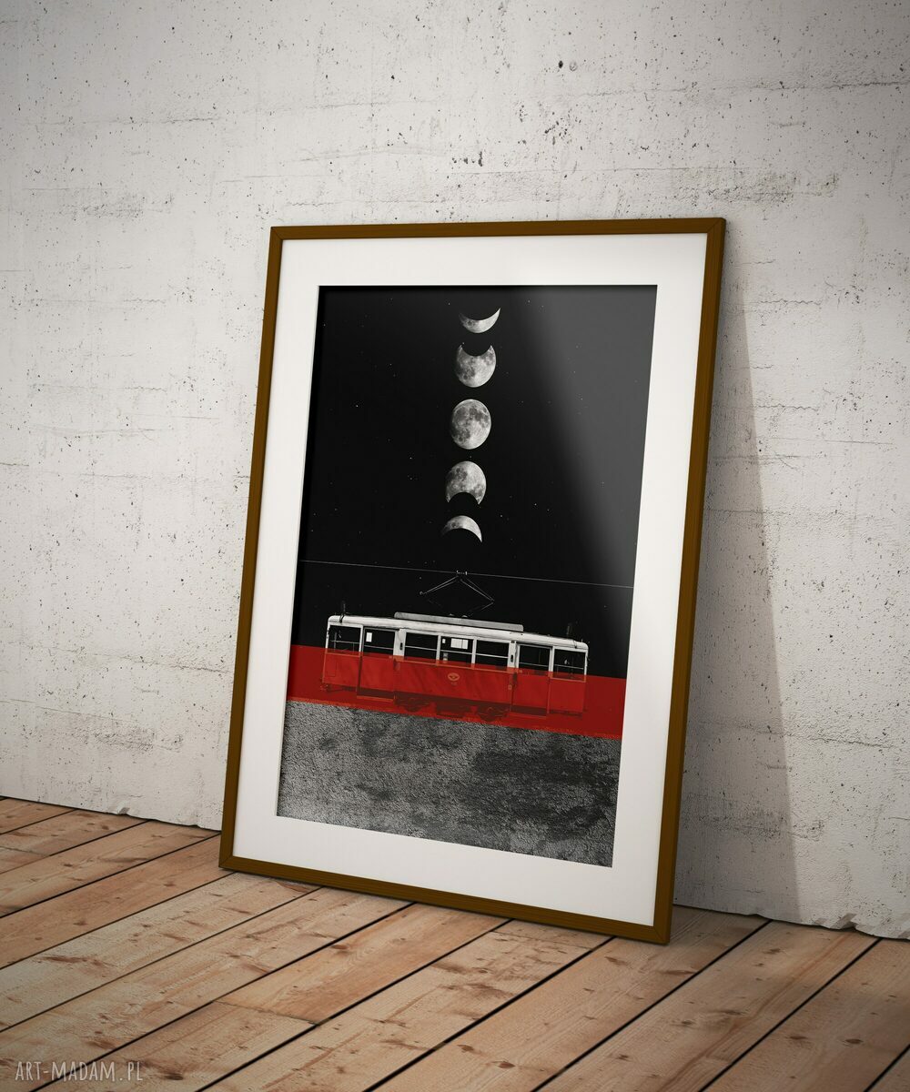 Plakat Bytom Tramwaj 38 (50x70 cm) - księżyc i kosmos w surrealistycznym kolażu