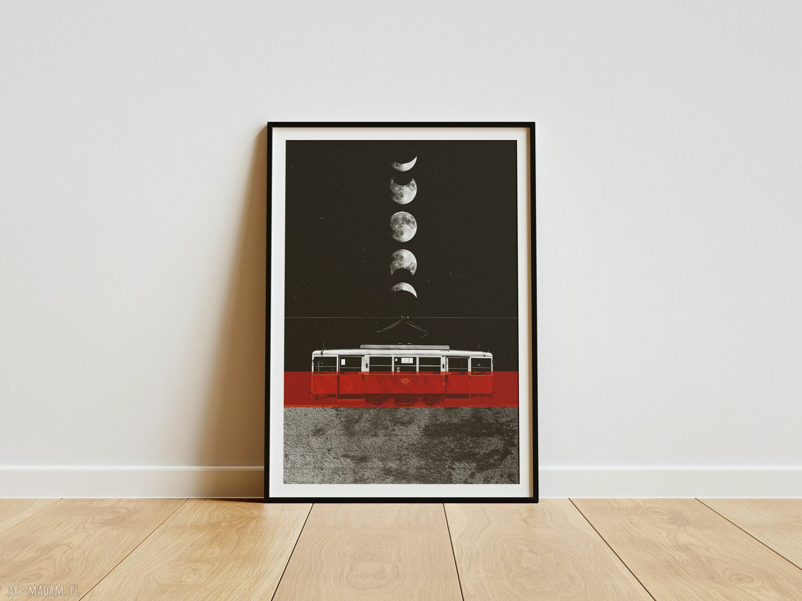 Plakat Bytom Tramwaj 38 (50x70 cm) - księżyc i kosmos w surrealistycznym kolażu