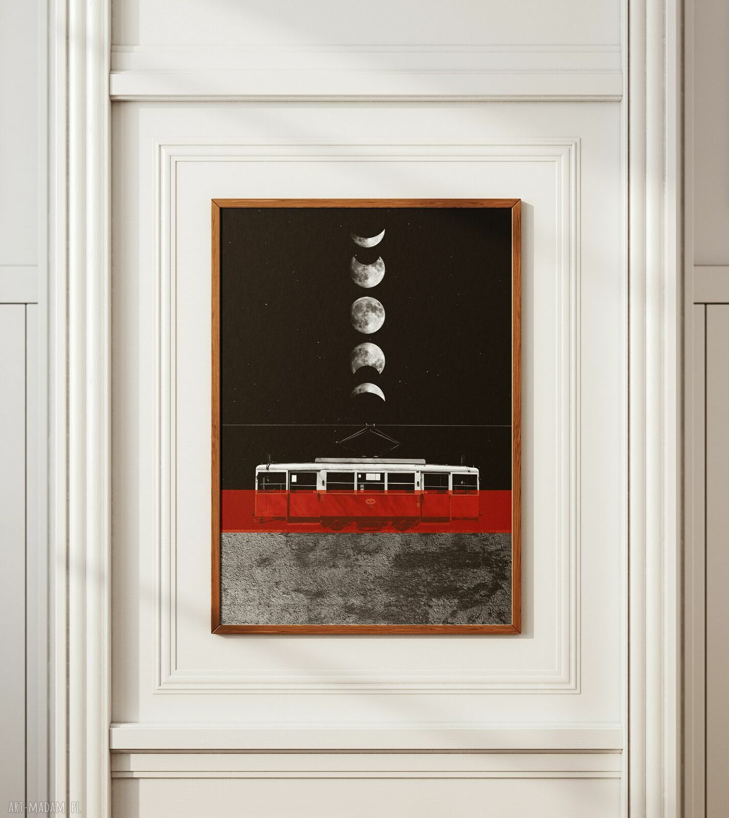Plakat Bytom Tramwaj 38 (50x70 cm) - księżyc i kosmos w surrealistycznym kolażu