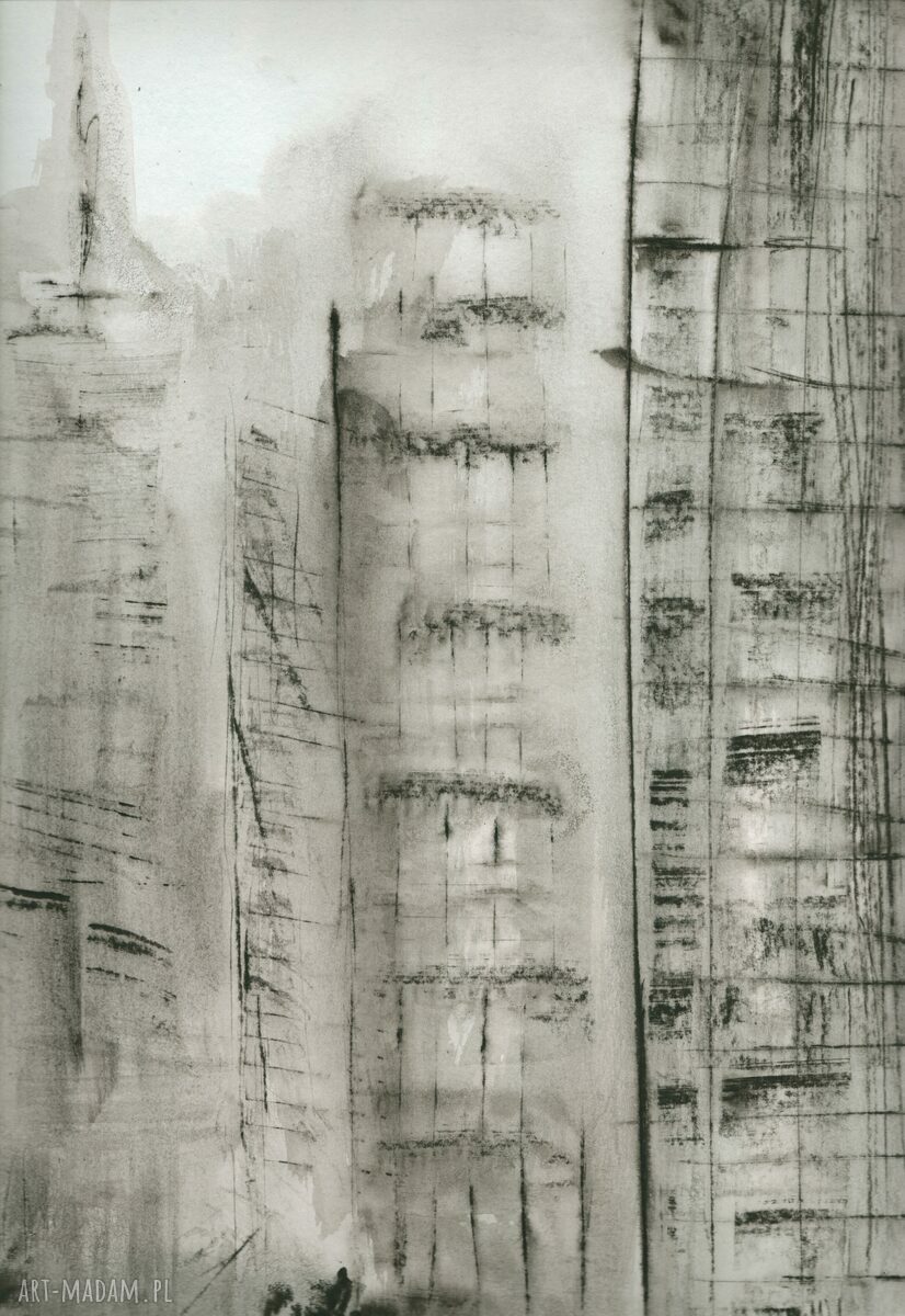 Grafika 70 x 100 cm Rain ręcznie malowana czarno biała abstrakcja
