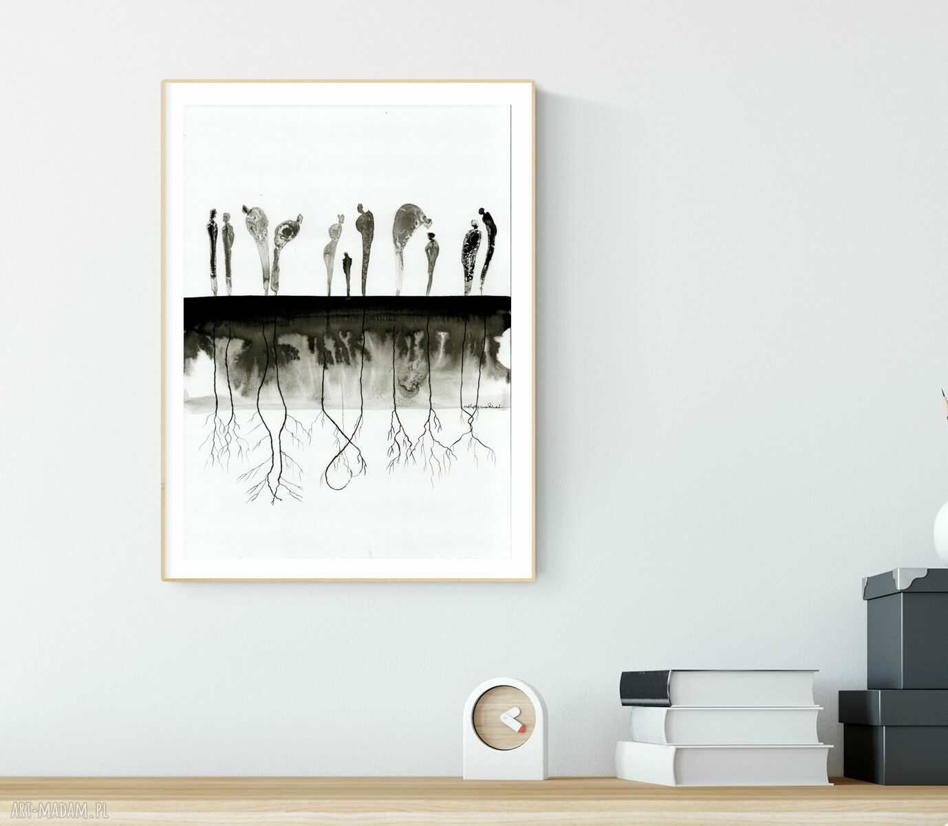 Obraz malowany ręcznie 30 x 40 cm do salonu w eleganckim minimalizmie (czarno-biała grafika) 