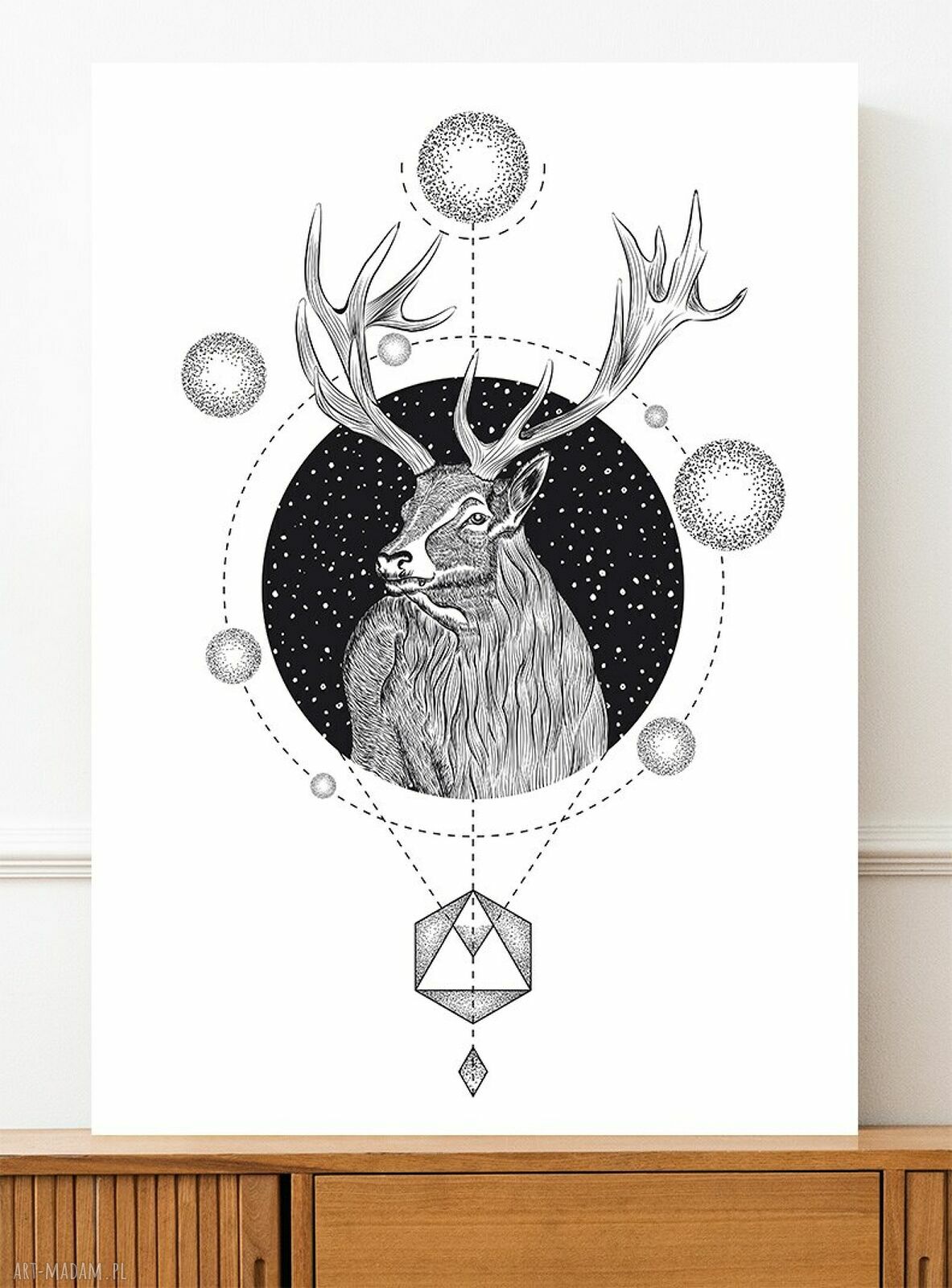 Plakat czarno-biały jeleń - geometryczna dekoracja 30x40 cm