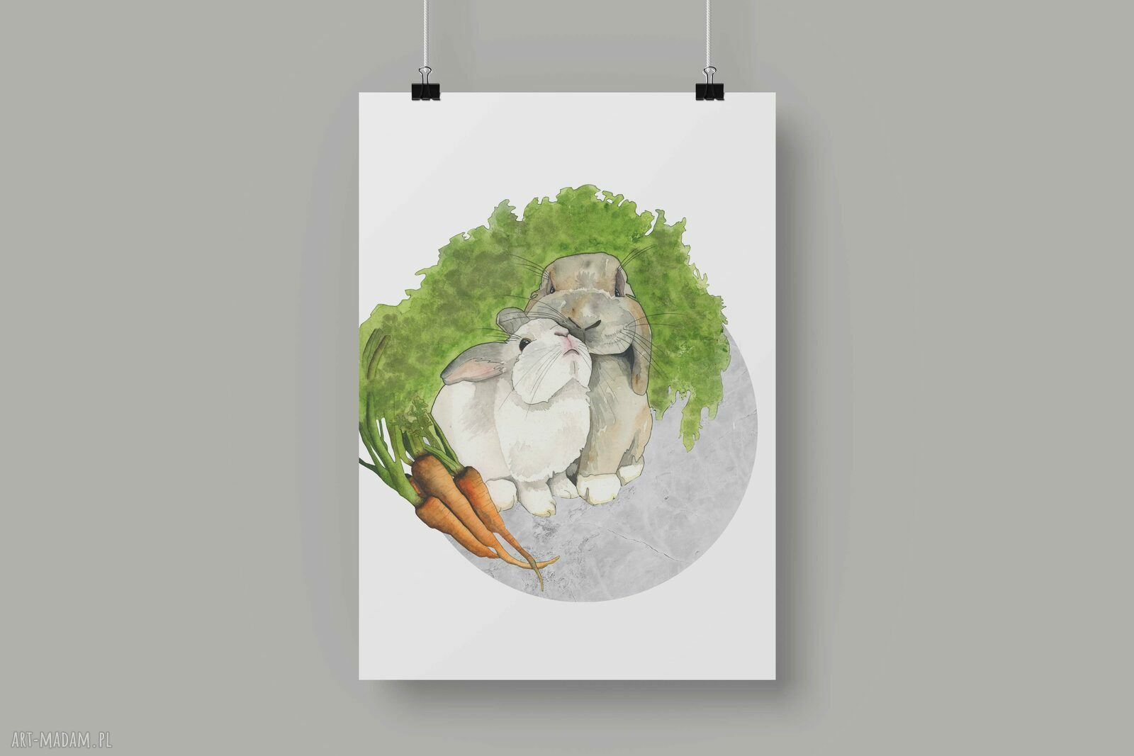 Plakat dekoracyjny A3 "Króliki" - akwarele do pokoju dziecka