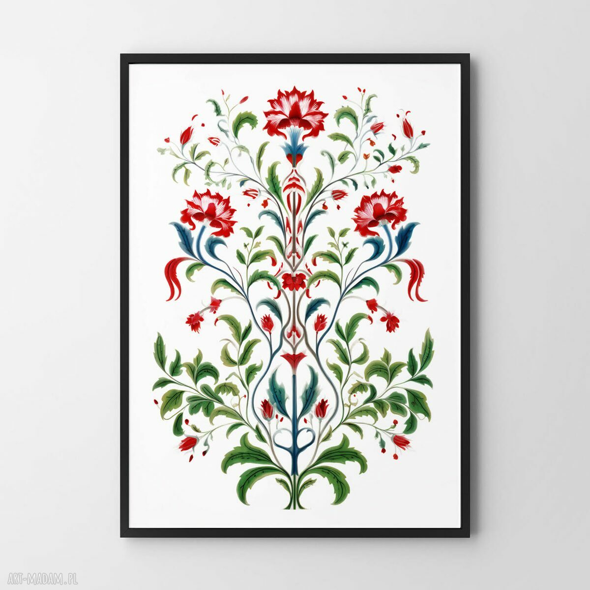 Plakat Folklor 40x50 cm z czerwonym - kwiatowy motyw Hogstudio