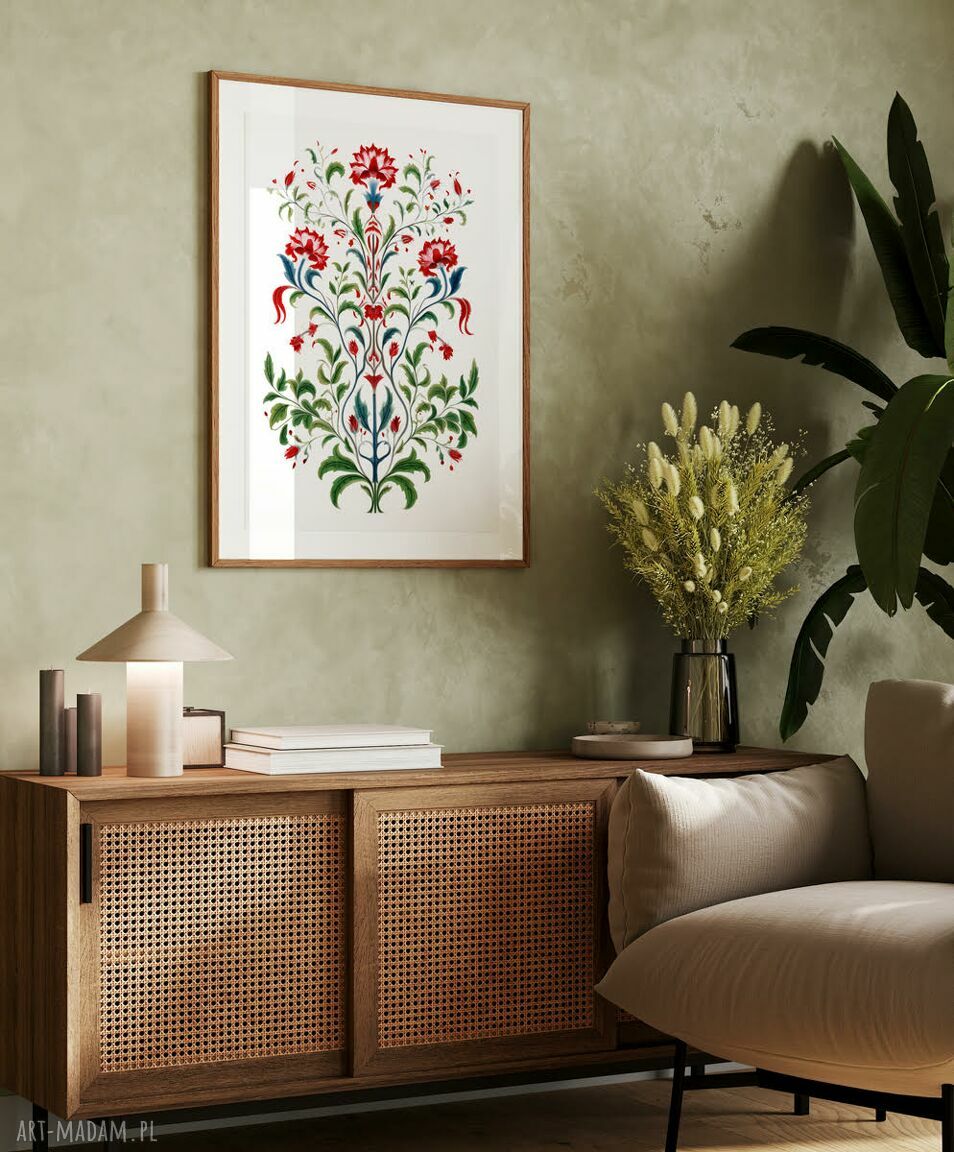 Plakat Folklor 40x50 cm z czerwonym - kwiatowy motyw Hogstudio