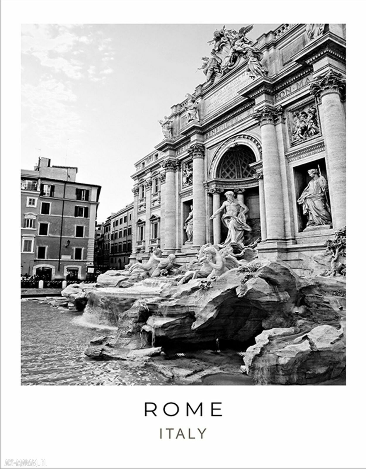 Plakat Fontanna di Trevi - czarno-biały Rzym 50x70 cm