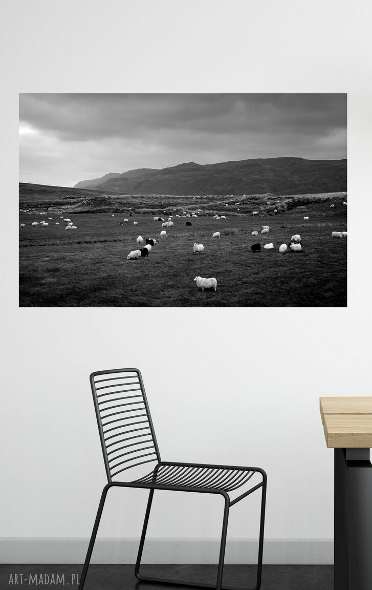 Plakat z fotografią krajobrazu Islandii 100 x 70 cm - czarno-biały