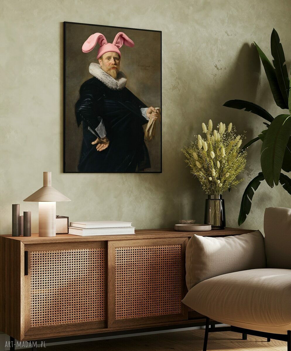 Plakat Funny Bunny 50x70 cm do salonu - modna sztuka Hogstudio
