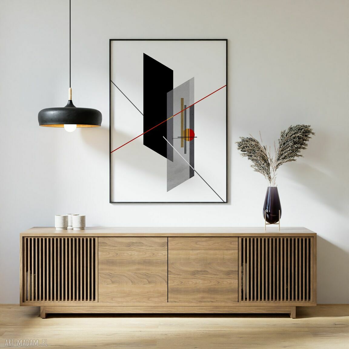 Plakat geometryczny biało-szary 40x50 cm - nowoczesna dekoracja do salonu i sypialni
