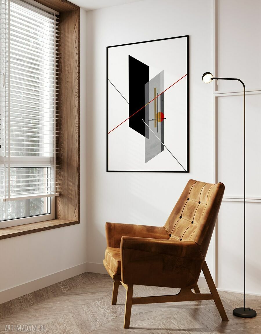 Plakat geometryczny biało-szary 40x50 cm - nowoczesna dekoracja do salonu i sypialni