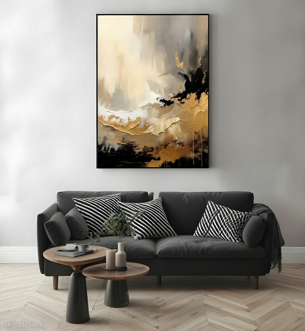 Plakat Gold Wave beżowy 40x50 bez ramy - abstrakcja do salonu